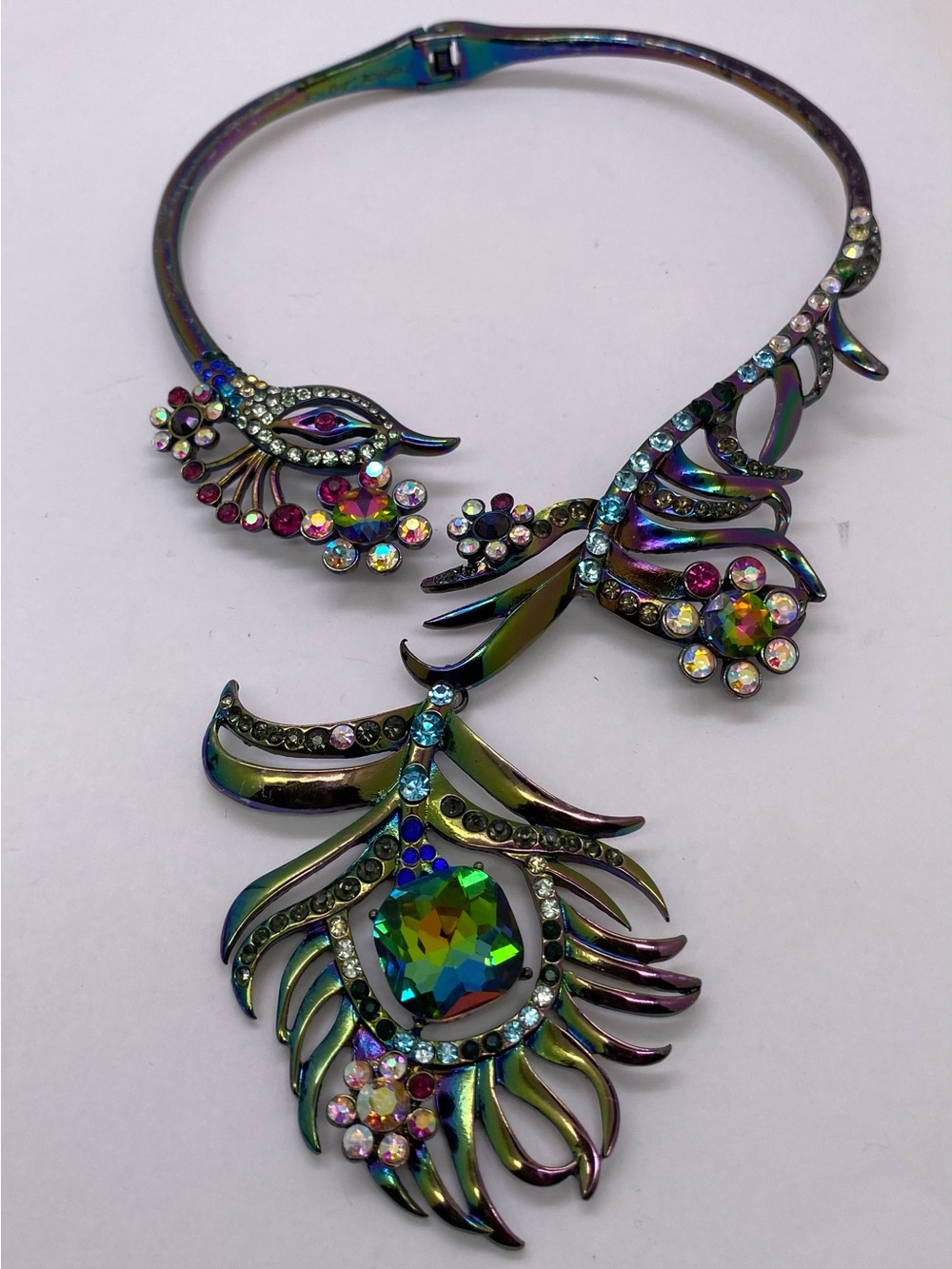 Betsey Johnson Iridescent Multicolor Crystal Peacock Necklace